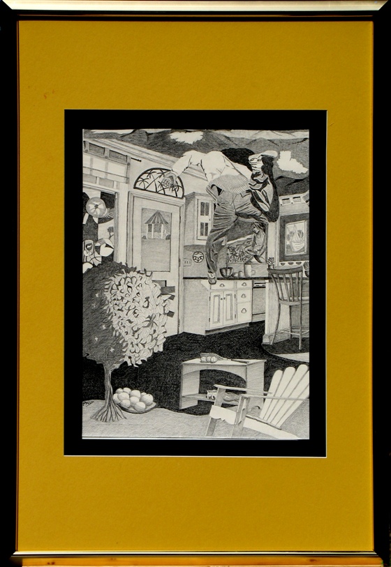 "Flying the Coop: original signed graphite drawing by Citrus County Florida artist Michael Arnold
