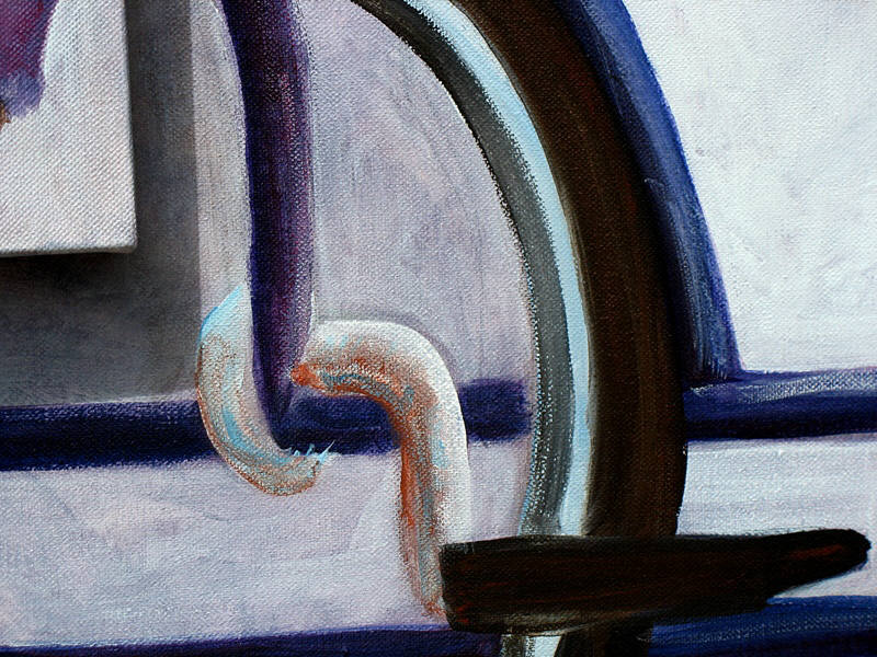 "Trike and Barrel" closeup details of the pedals and wheel