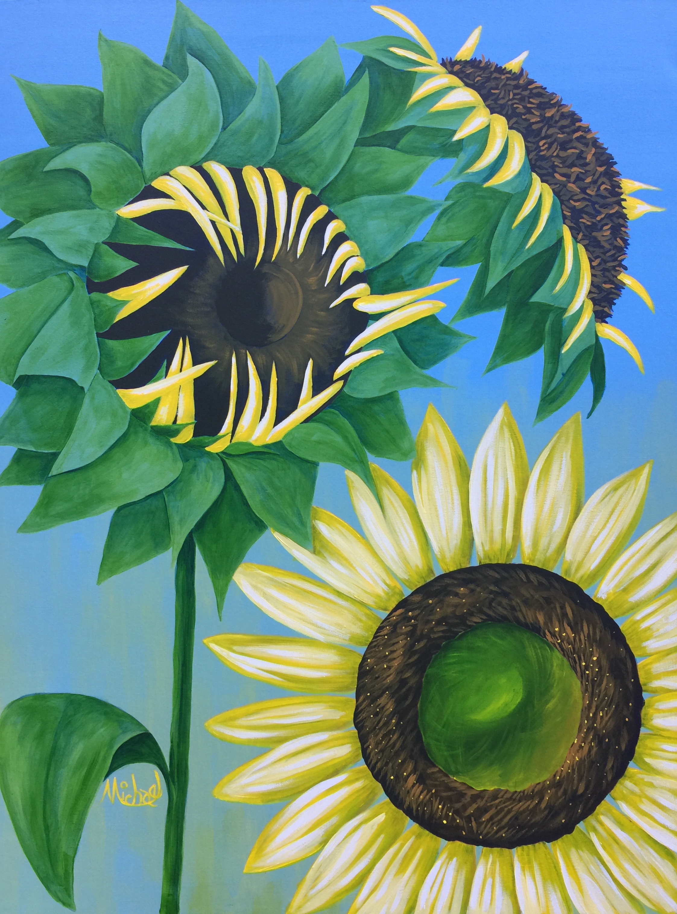 three sunflowers